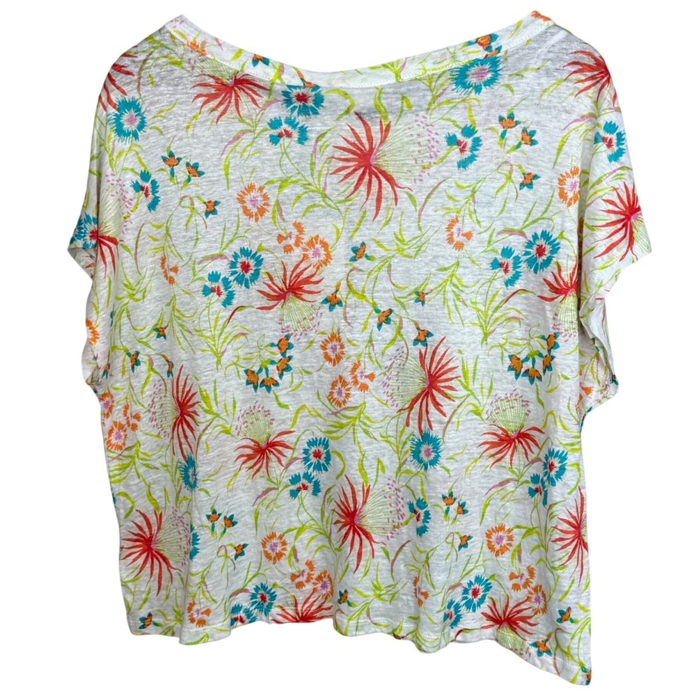 Joie Floral Linen Top Womens XL White Multi Short Sleeve Crew Neck NWT - Picture 2 of 11